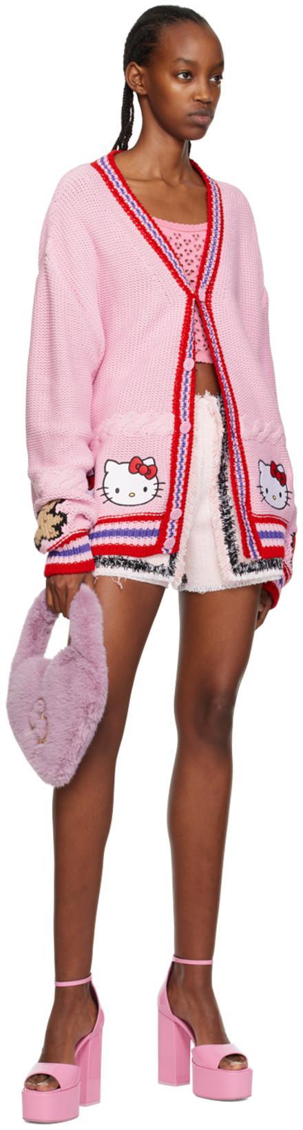 MSGM Light Pink Frayed-edge Tweed Mini Shorts