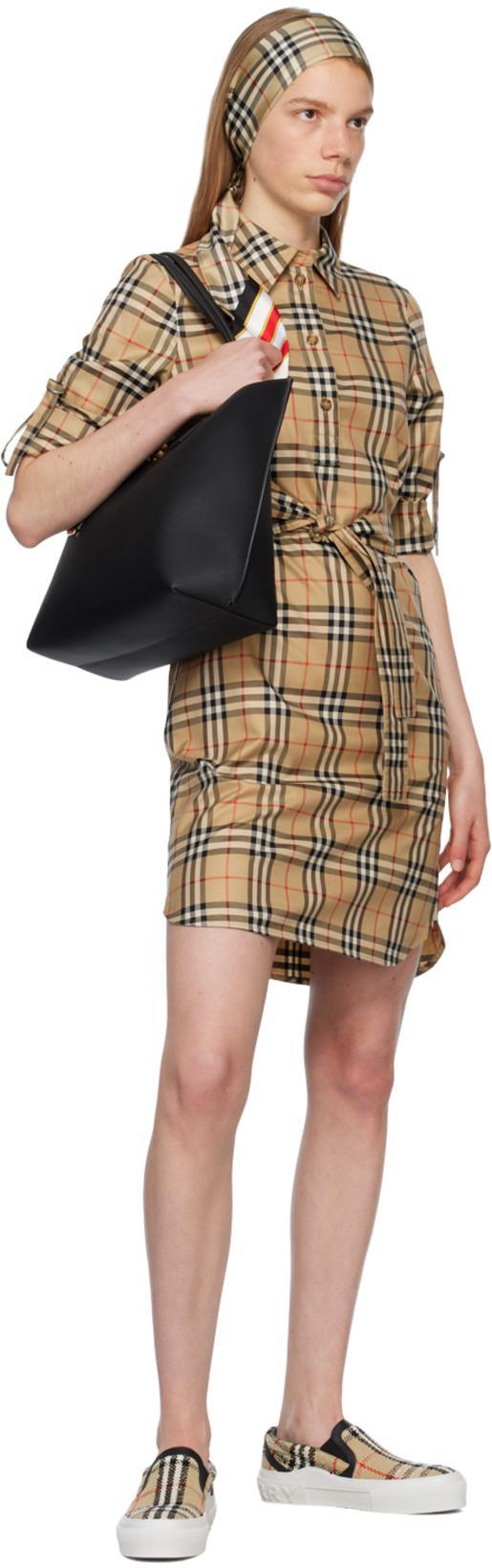 BURBERRY Chemisier Cotton Short Dress With Check Print In Nude