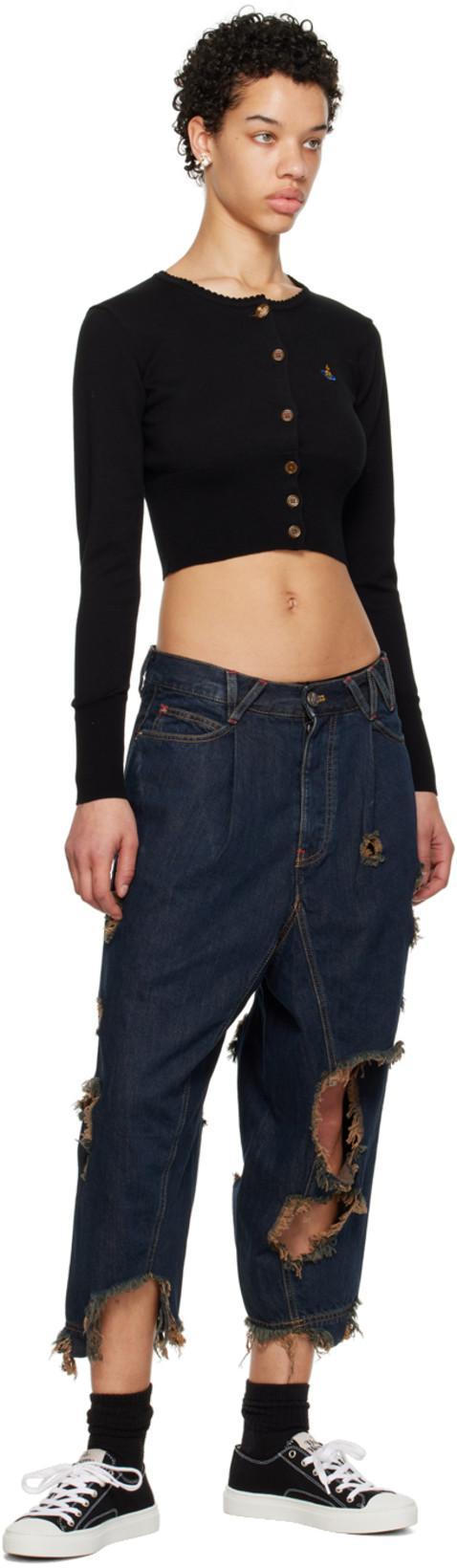 VIVIENNE WESTWOOD Cropped Cardigan With Distinctive Buttons And Embroidered Emblem In Black