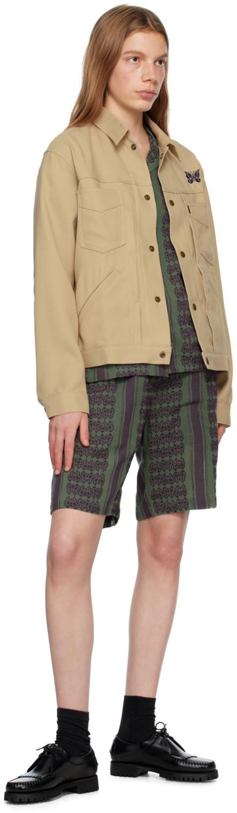 NEEDLES Green & Purple Papillion Stripe Shorts In C-green