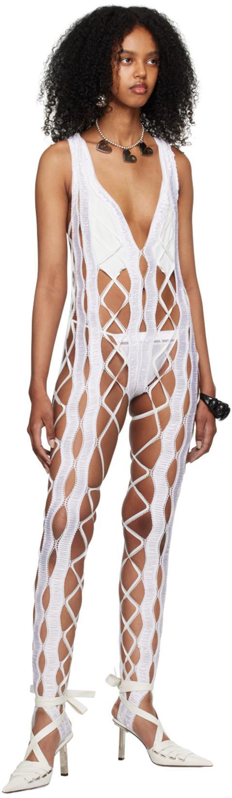 KIKI DE MONTPARNASSE Intime Stretch Silk Trimmed Thong In White