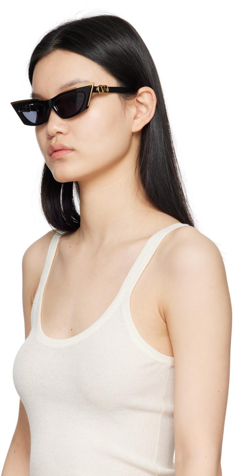 VALENTINO V-goldcut I Cat-eye Acetate & Titanium Sunglasses In Black