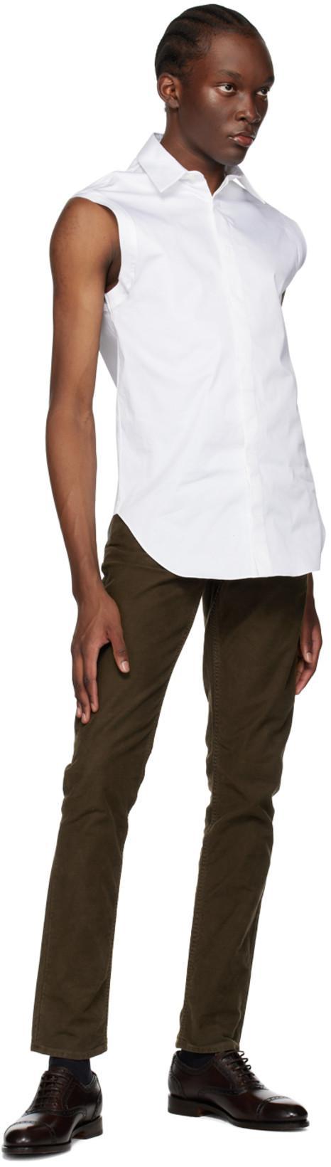 FERRAGAMO Raw Cut Sleeveless Tuxedo Shirt In White