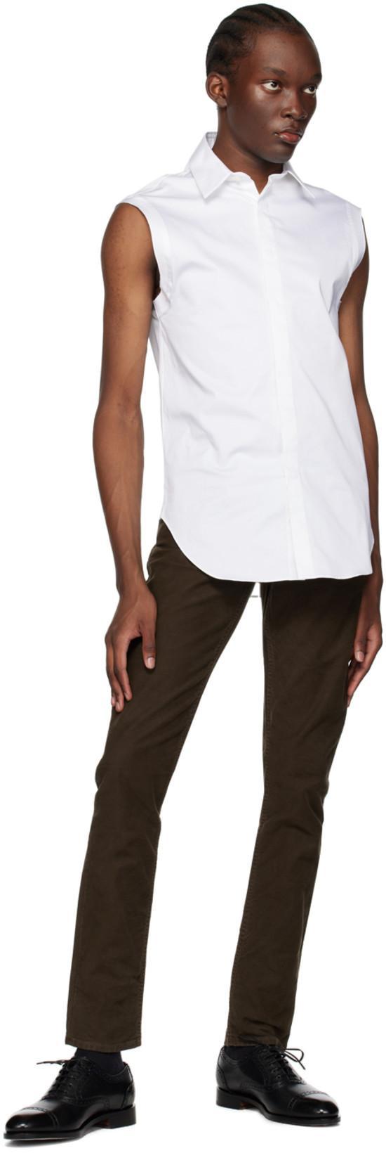 FERRAGAMO Raw Cut Sleeveless Tuxedo Shirt In White