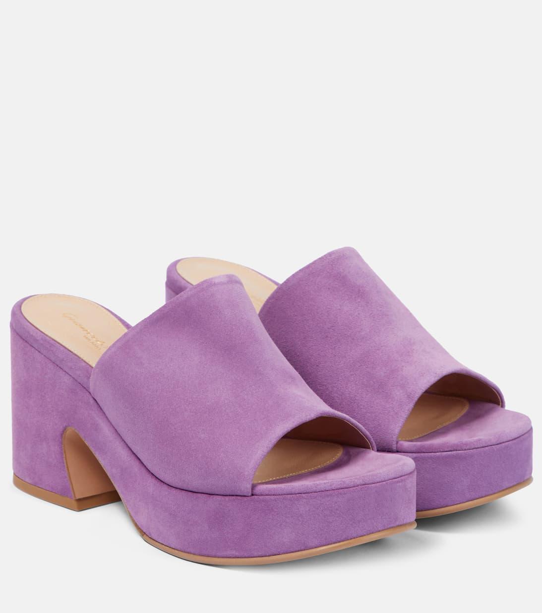 GIANVITO ROSSI Suede Platform Mules In Purple