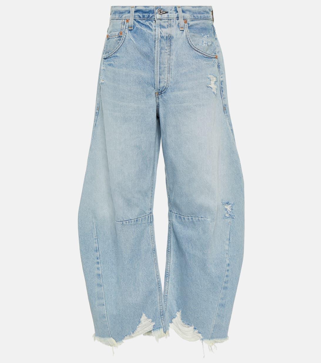 CITIZEN OF HUMANITY Horseshoe Distressed High-rise Wide-leg Jeans In Savahn Light Indigo