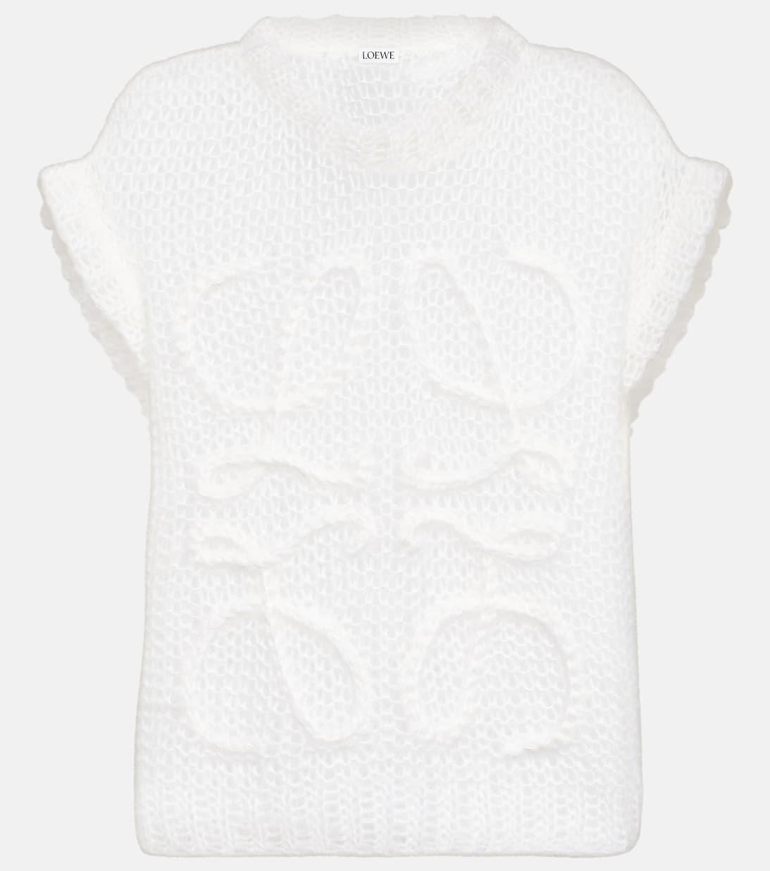 LOEWE Wool Vest With Anagram Embroidered In Knitted In White