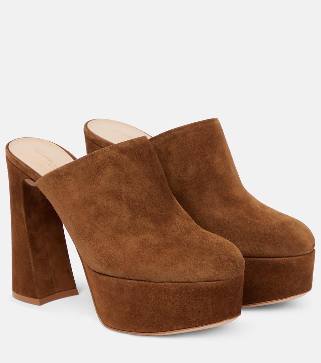 GIANVITO ROSSI Suede Platform Mules In Brown