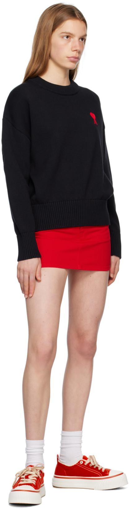 AMI ALEXANDRE MATTIUSSI Red Ami De Coeur Wool Crewneck Sweater In Black