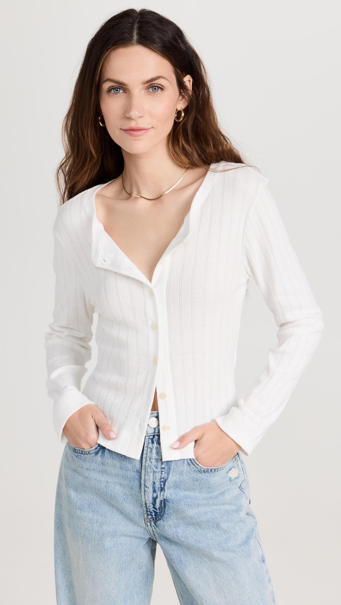 LESET Pointelle-knit Cotton-jersey Cardigan In White