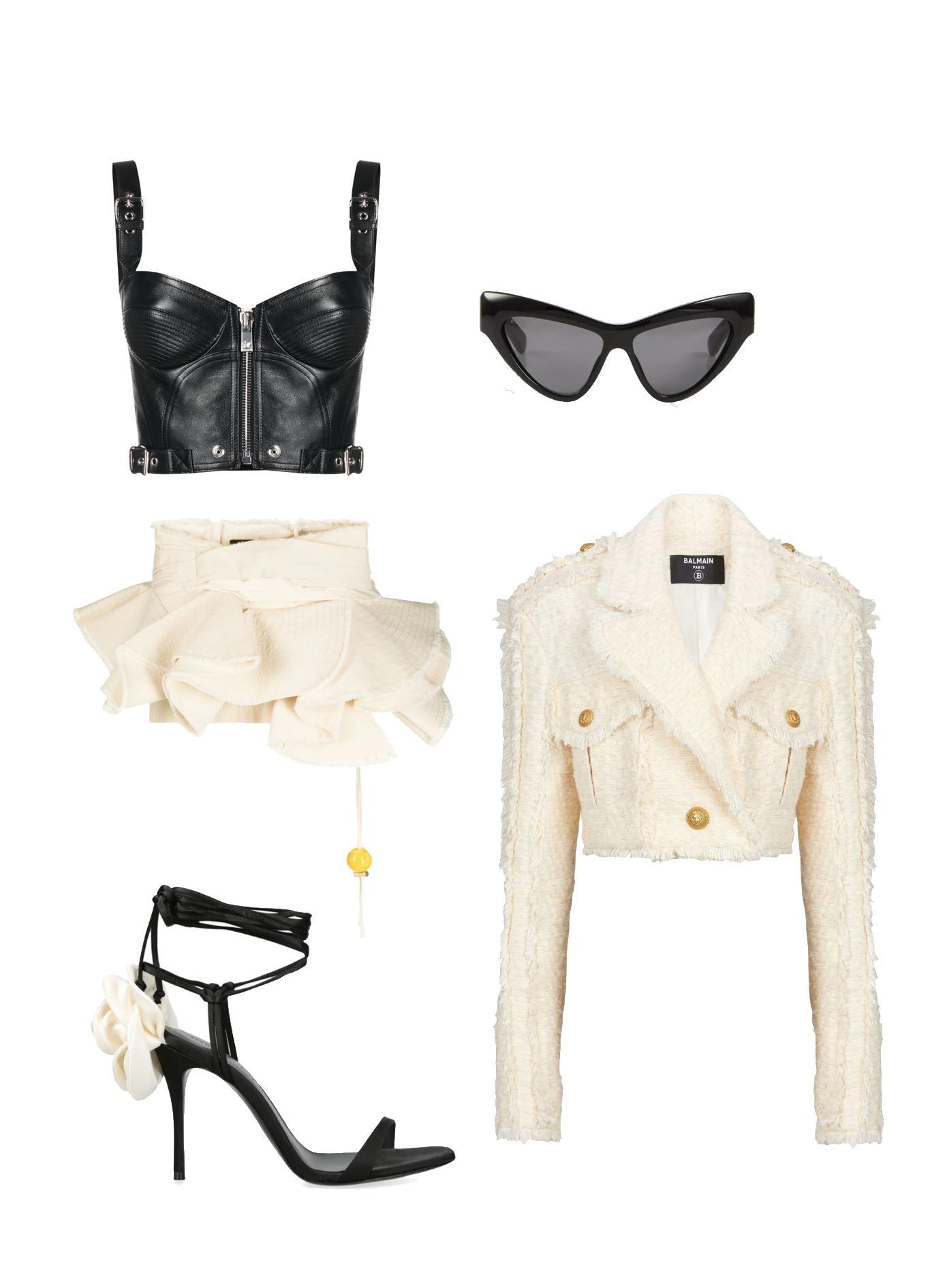 BALMAIN Cotton-blend Tweed Cropped Jacket In White