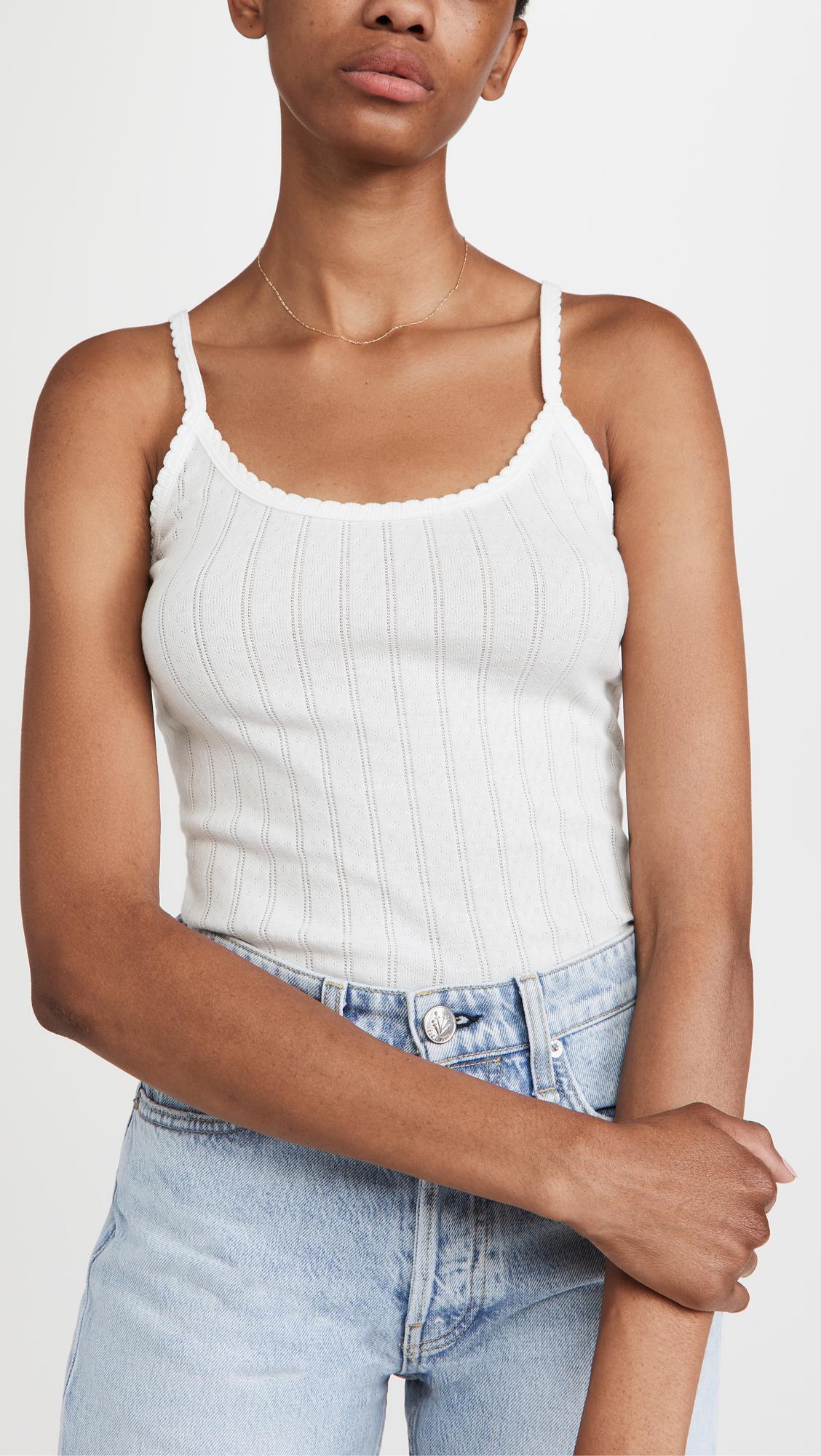 LESET Pointelle-knit Cotton Tank Top In White