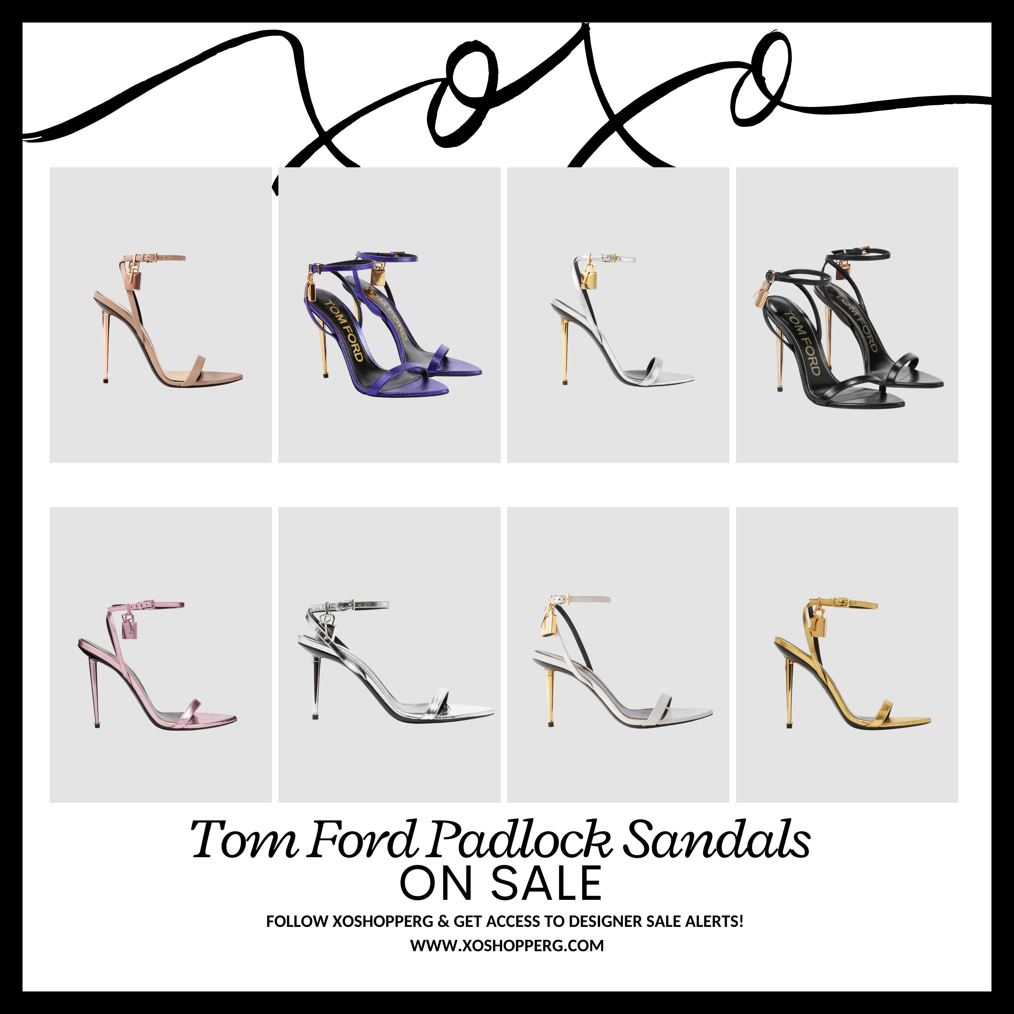 TOM FORD Black Shiny Padlock Pointy Naked Heeled Sandals In Multi