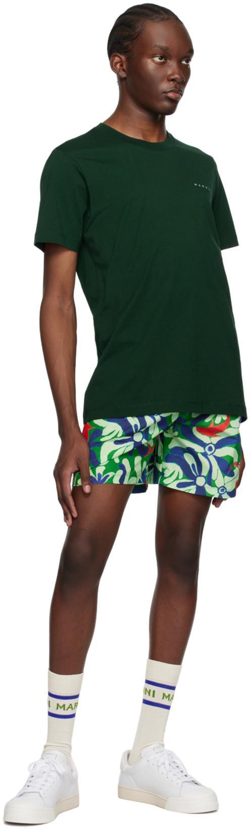 MARNI Logo-embroidered Cotton T-shirt In Green