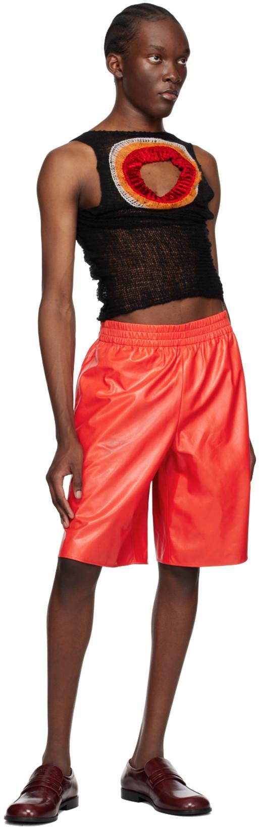 MARNI Elasticated-waist Leather Shorts In 00r65 Orangered