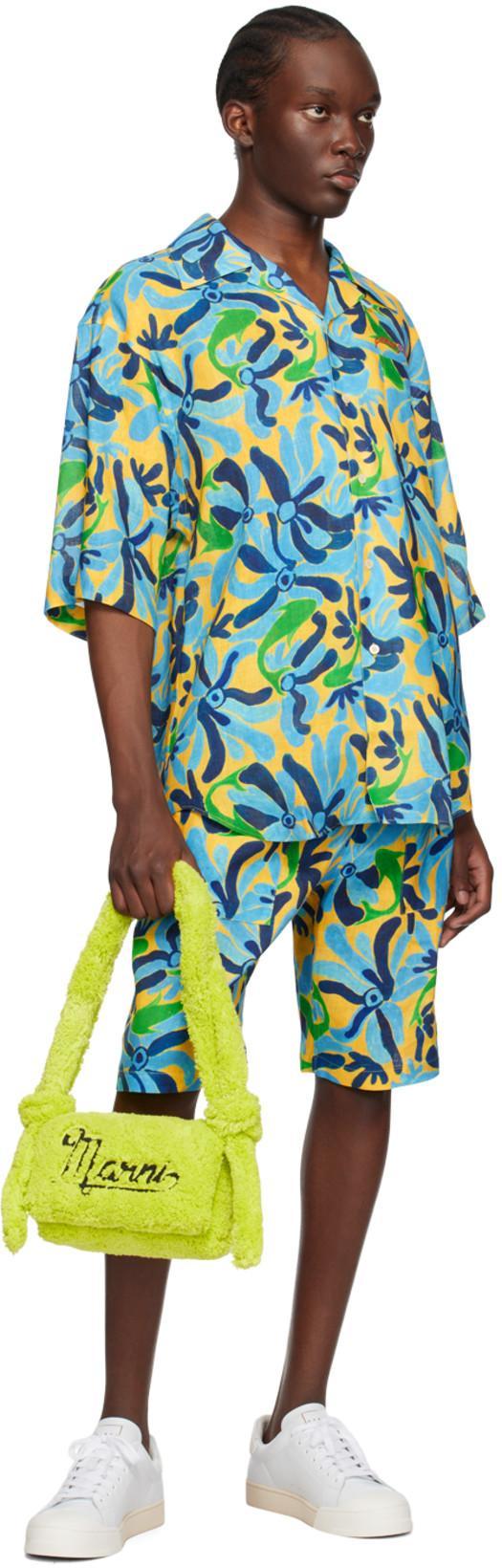 MARNI Drawstring Waist Bermuda Shorts With Fish Pattern In Multicolor