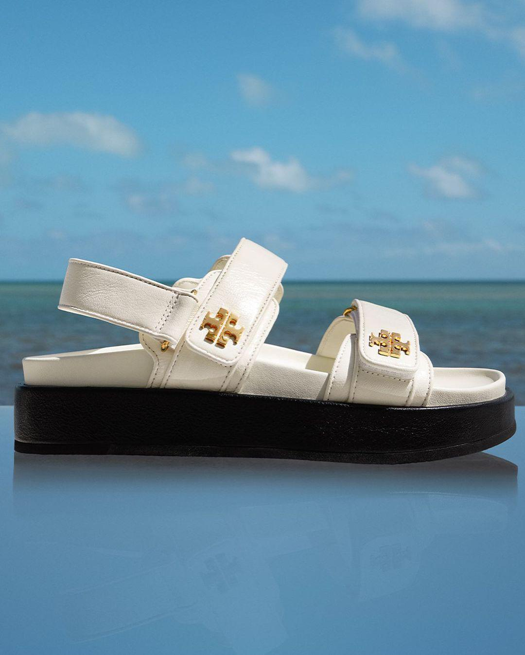 TORY BURCH Black Slingback Sandals With Double Strap In White