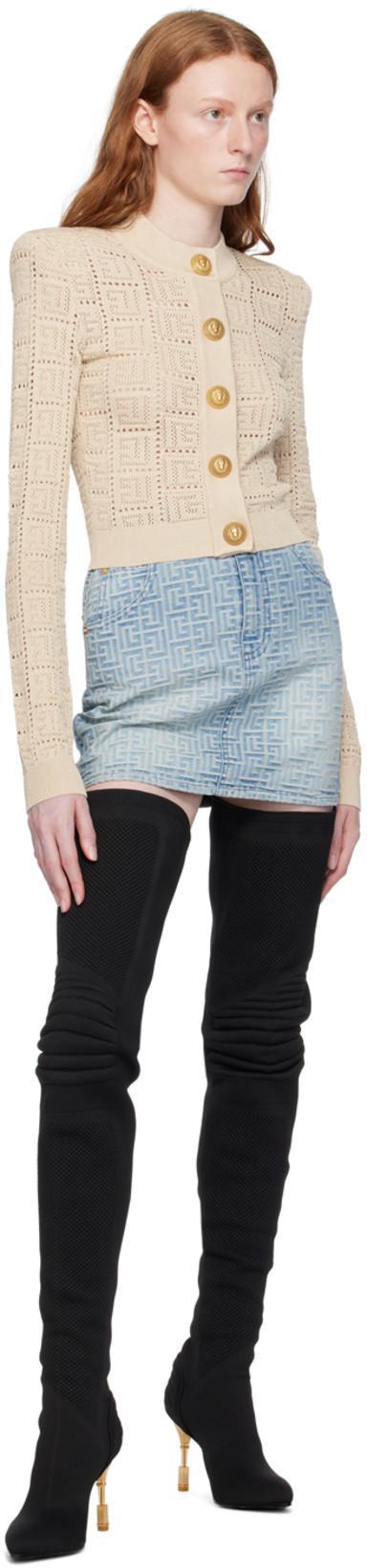 BALMAIN Blue Monogram Denim Jacket In Blue Jean