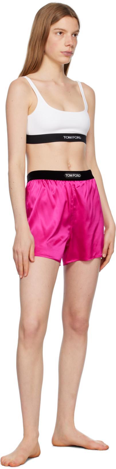 TOM FORD Pink Satin Shorts With Logo On Waistband In Stretch Silk