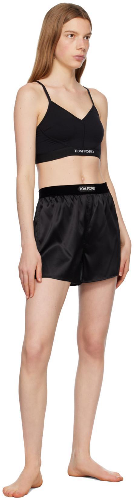 TOM FORD Hendrix Floral Stretch Silk Satin Pajama Shorts In Off White Black
