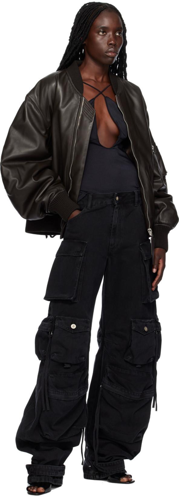 ATTICO Fern Crystal Cargo Denim Pants In Black