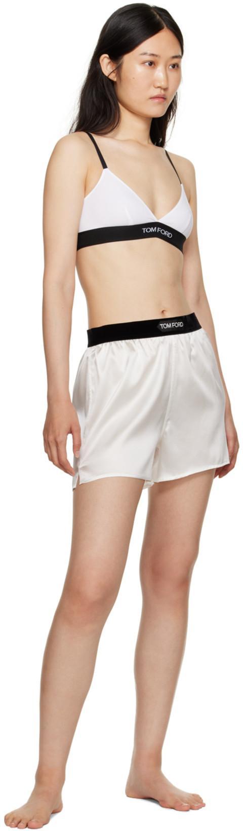 TOM FORD Logo Silk Satin Mini Shorts In Ecru
