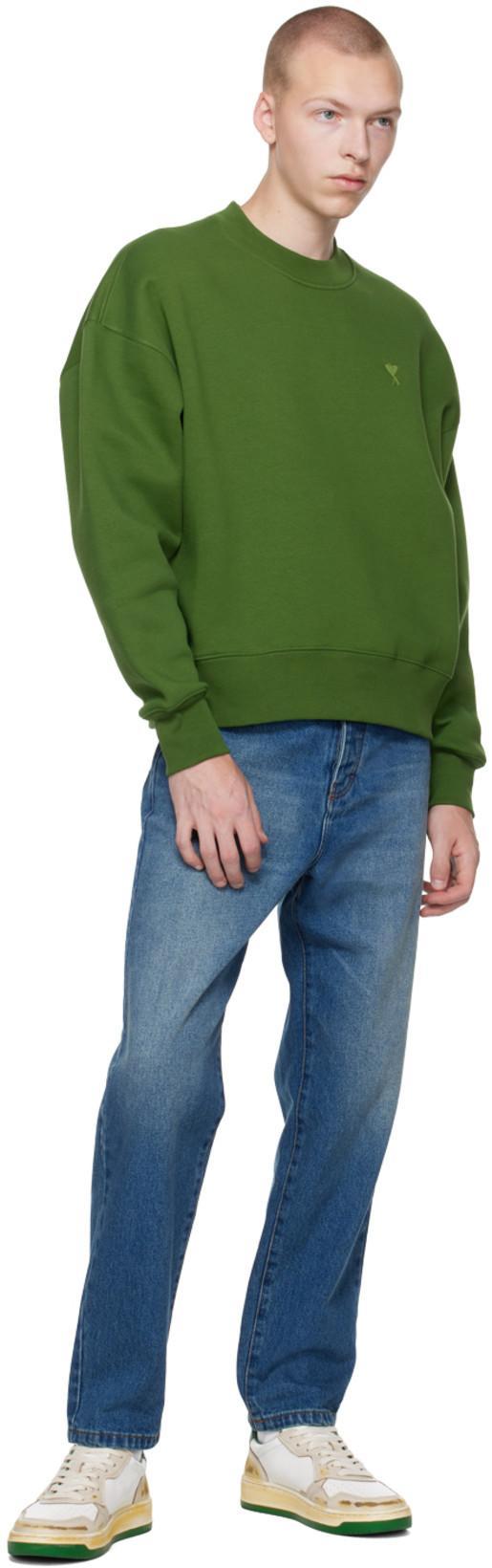 AMI ALEXANDRE MATTIUSSI Ami Straight-leg Denim Jeans With Faded Blue Wash And Leather Accent