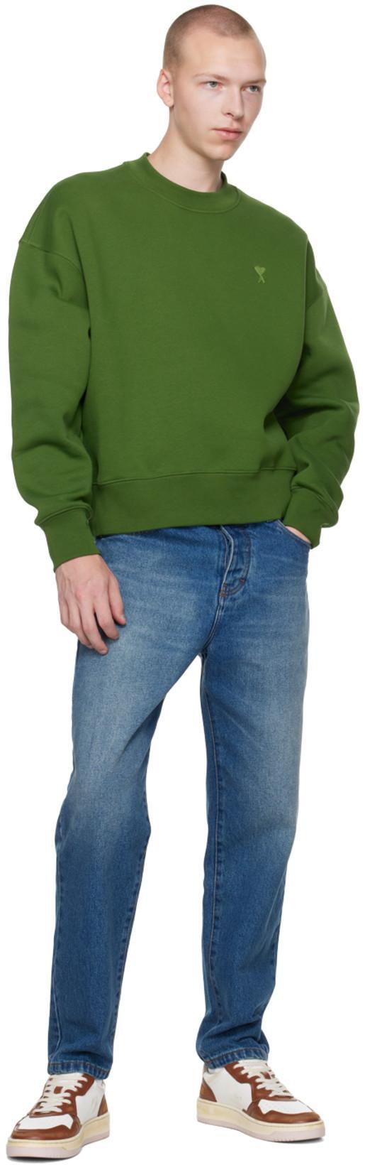 AMI ALEXANDRE MATTIUSSI Ami Straight-leg Denim Jeans With Faded Blue Wash And Leather Accent