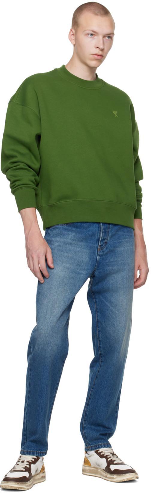 AMI ALEXANDRE MATTIUSSI Ami Straight-leg Denim Jeans With Faded Blue Wash And Leather Accent