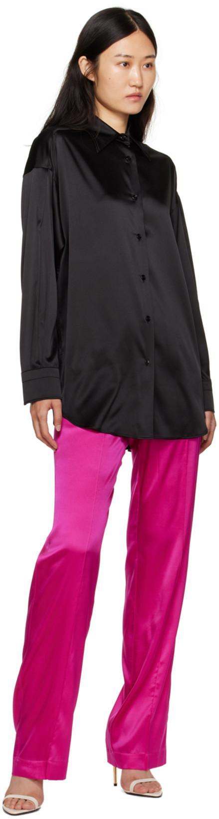 TOM FORD Fuchsia Satin Pants With Logo On Waistband In Stretch Silk Woman In Purple