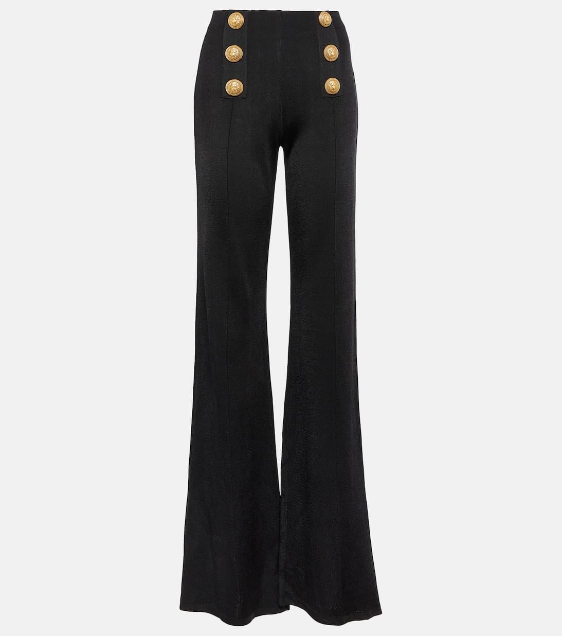 BALMAIN Black Knit Flare Pants With Six Jewel Buttons In Viscose Woman