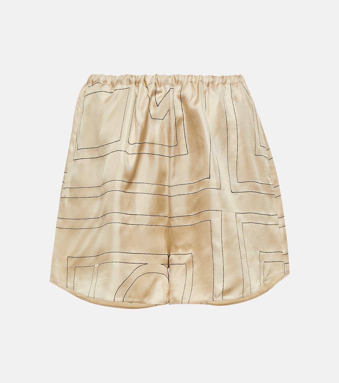 TOTÊME Beige Shorts With Geometric Logo Print In Silk Woman In Brown