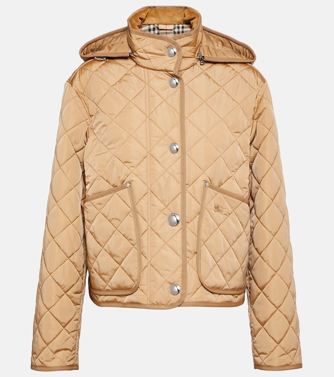 BURBERRY Cotton-corduroy-trimmed Quilted Shell Jacket In Brown