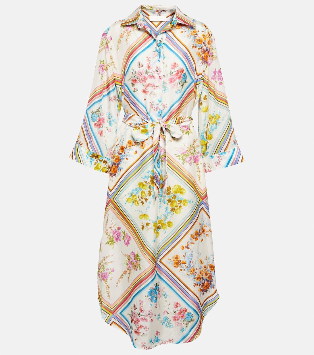 ZIMMERMANN Halcyon Patchwork Silk Midi Dress In Multicoloured