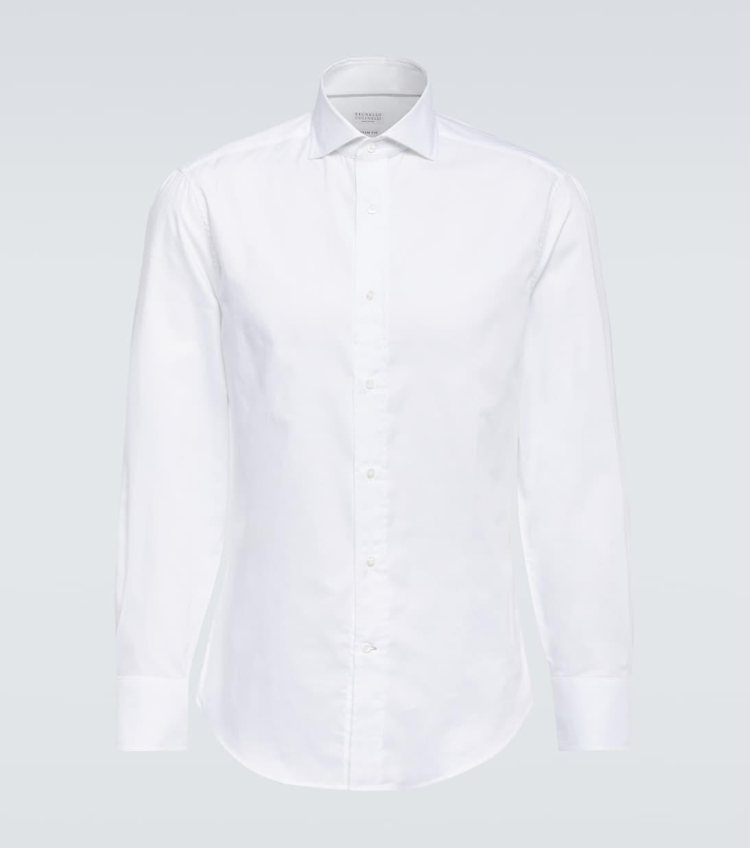BRUNELLO CUCINELLI Button-down Collar Cotton Shirt With Curved Hem In White