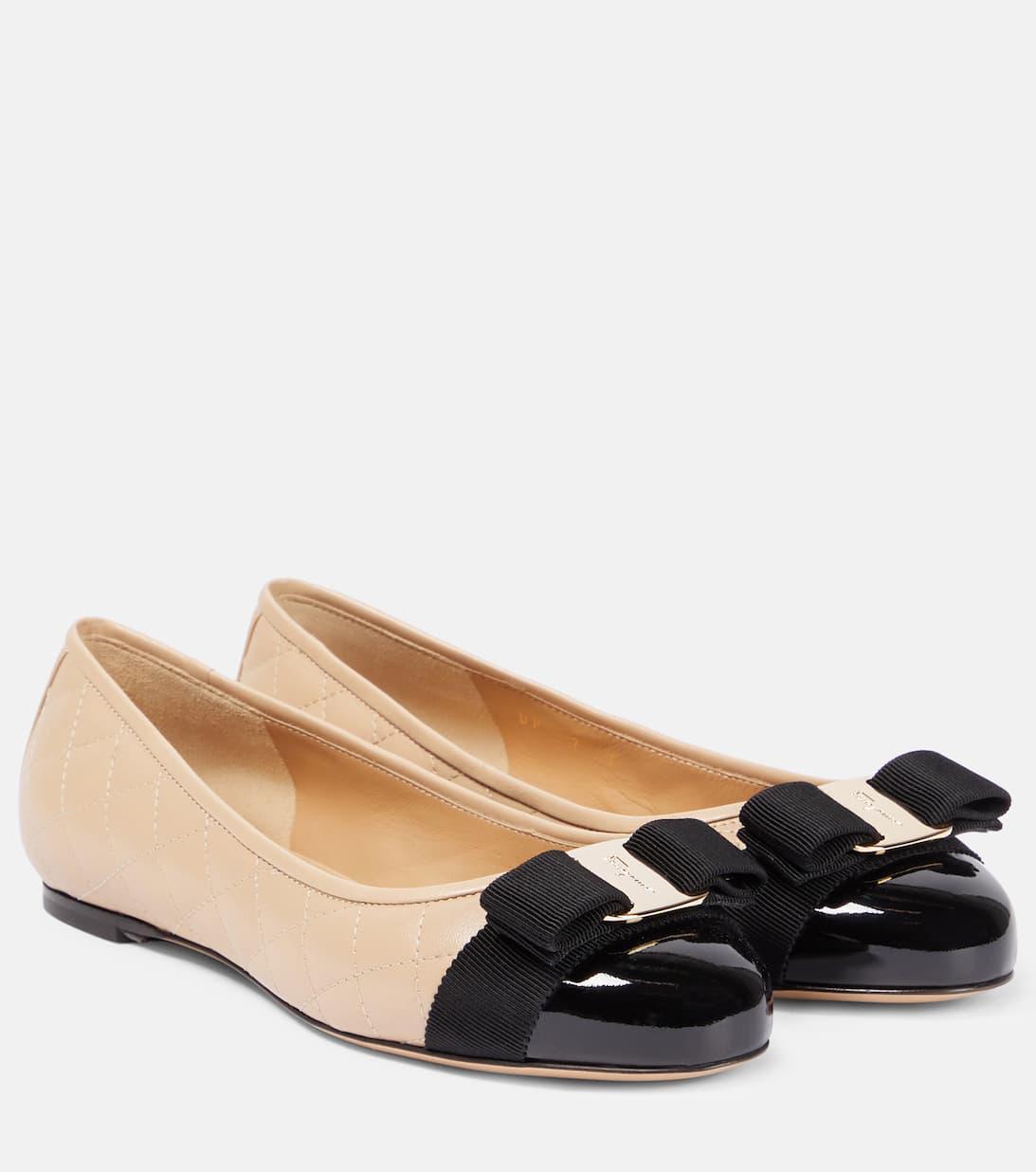 FERRAGAMO Varina Bow-embellished Quilted Smooth And Patent-leather Ballet Flats In Pink