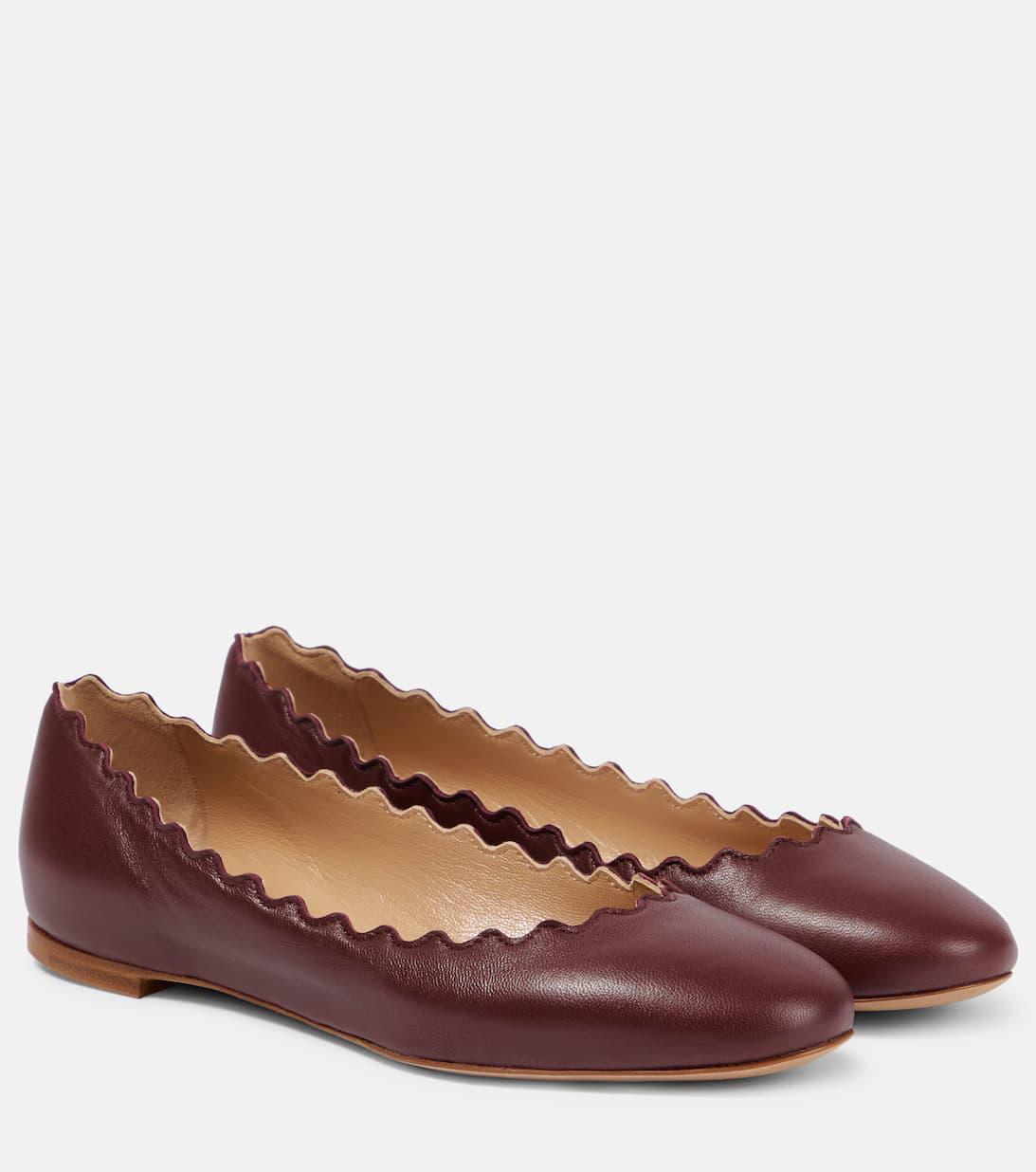 CHLOÉ Lauren Scalloped Croco Ballerina Flats In Red