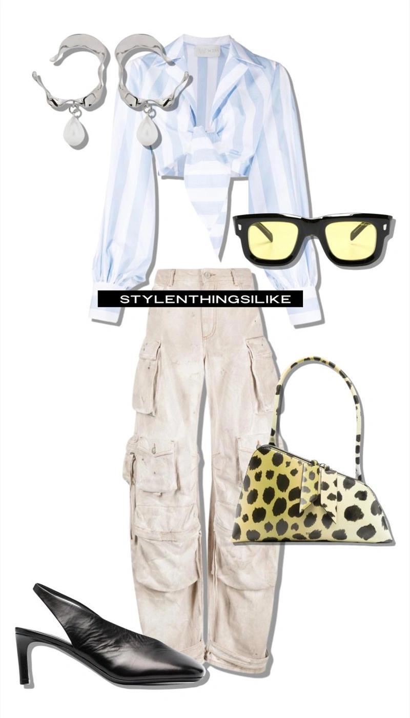 ATTICO Fern Low-rise Wide-leg Cargo Jeans In Beige