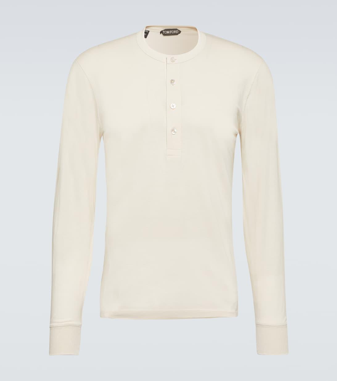 TOM FORD White Stretch-cotton Round-neck Henley T-shirt