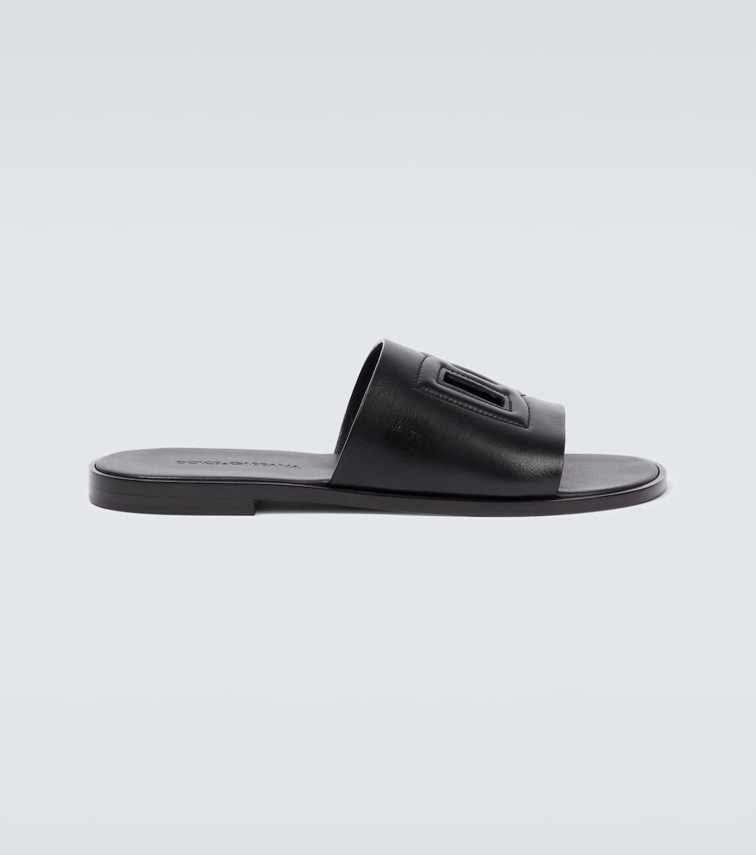 DOLCE & GABBANA Black Sandals With Dg Logo Cut-out In Leather Man In Gray