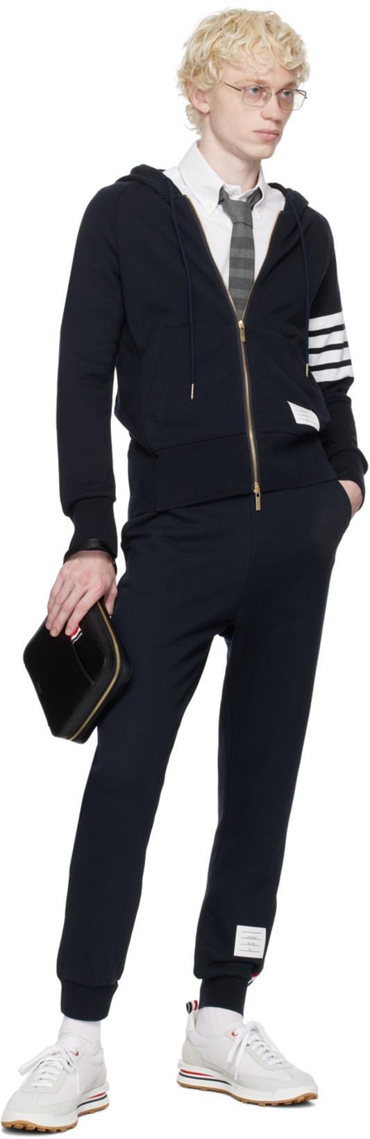 THOM BROWNE Classic Loopback 4-bar Full Zip Hoodie Man Sweatshirt Multicolored Size Xl Cotton In Blue