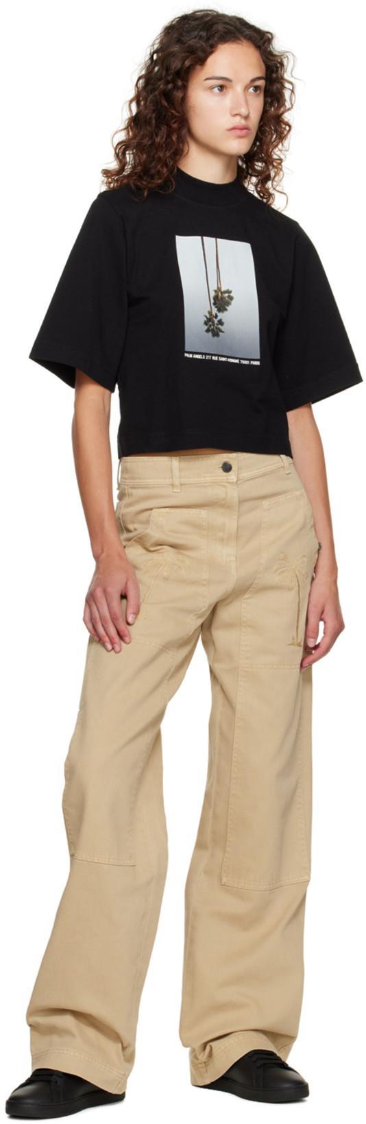 PALM ANGELS Cropped Short-sleeve T-shirt With Upside-down Palm Tree Graphic In Black