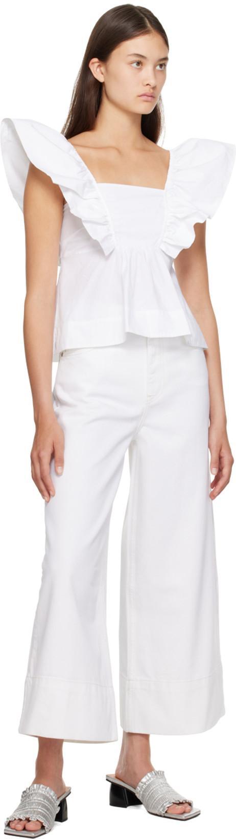 GANNI Cotton Poplin Ruffle Blouse Bright White