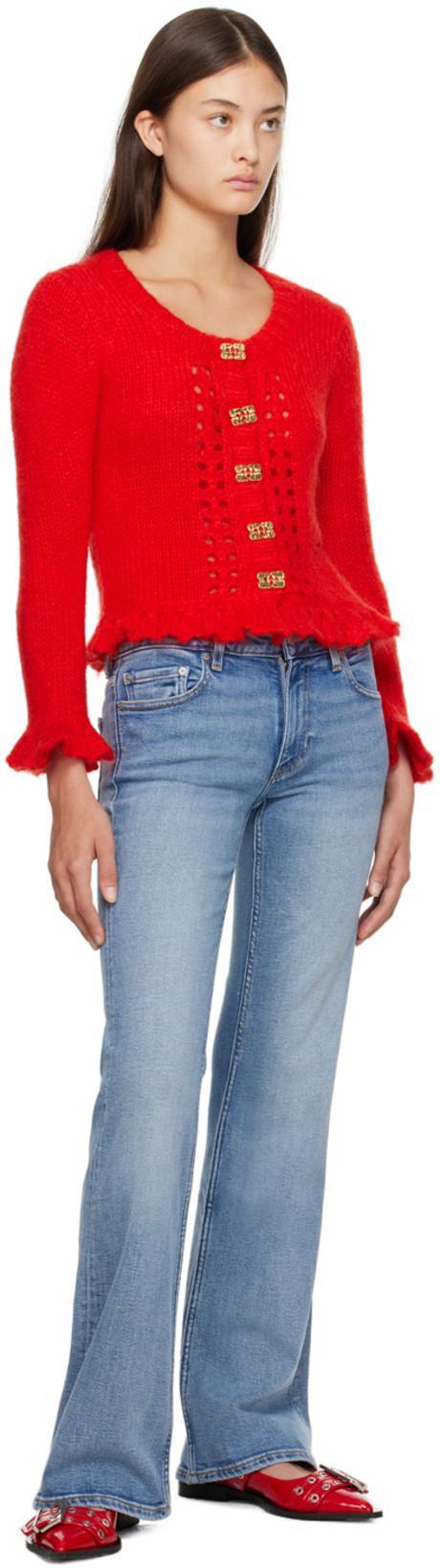 GANNI Feminine Buckle Patent Slingback Sandals In Red