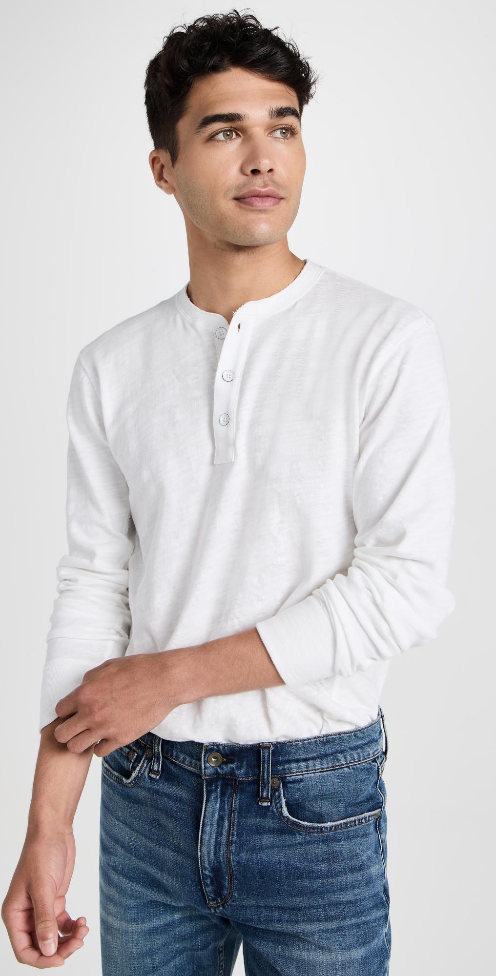 RAG & BONE Cotton Blend Waffle Knit Henley In White