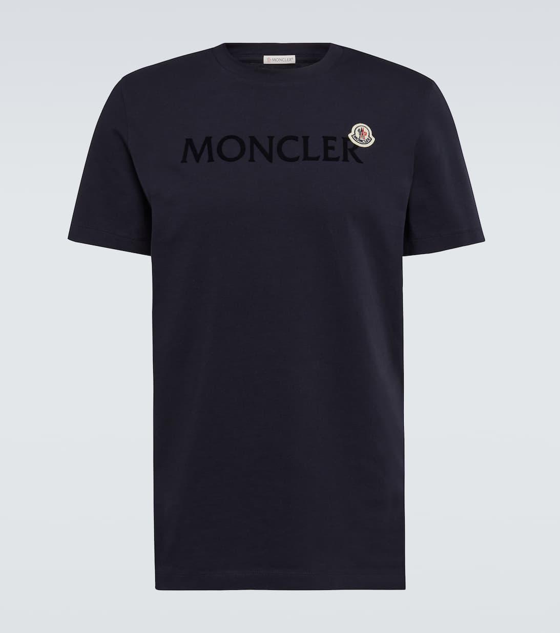 MONCLER Flocked Logo Cotton T-shirt In Black