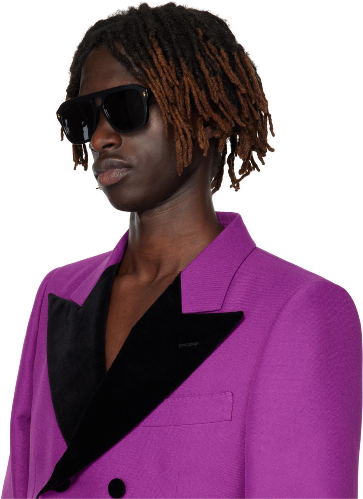 GUCCI Double-breasted Blazer In Textured Polyester Gauze In Purple