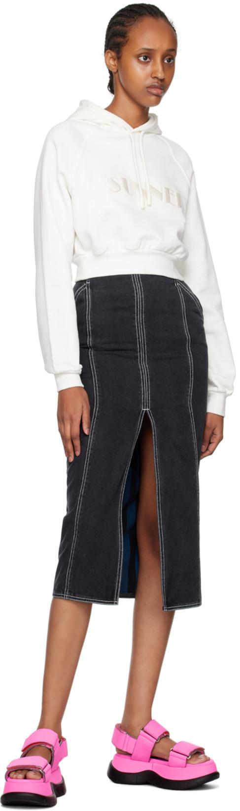 SUNNEI Cropped Fit Hoodie With Embroidered Logo In White