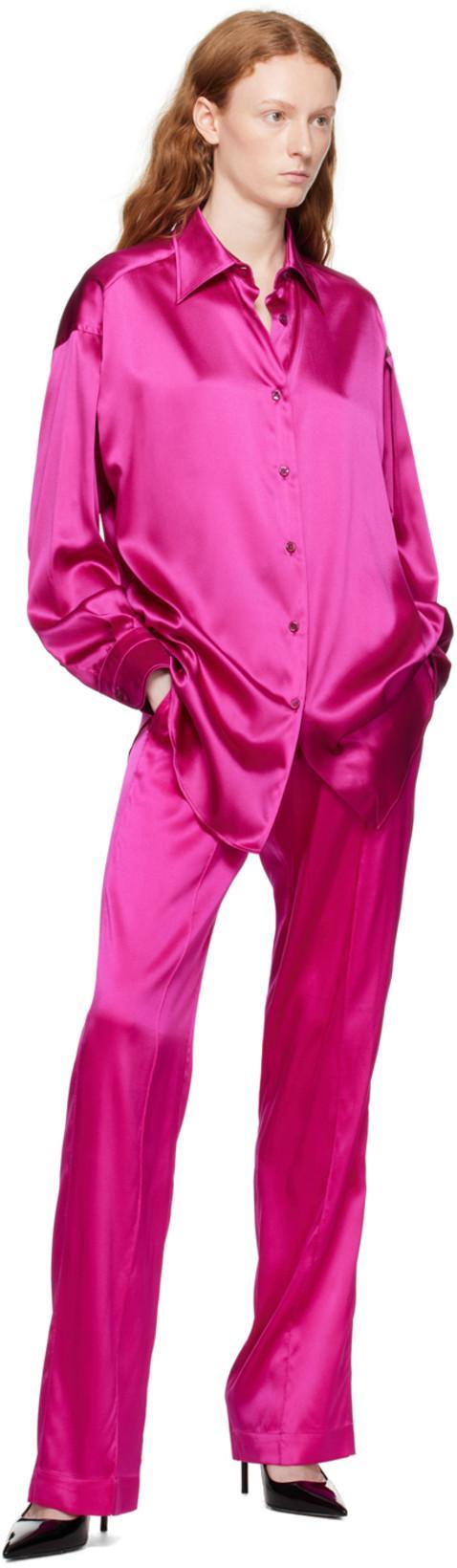 TOM FORD Fuchsia Satin Pants With Logo On Waistband In Stretch Silk Woman In Purple