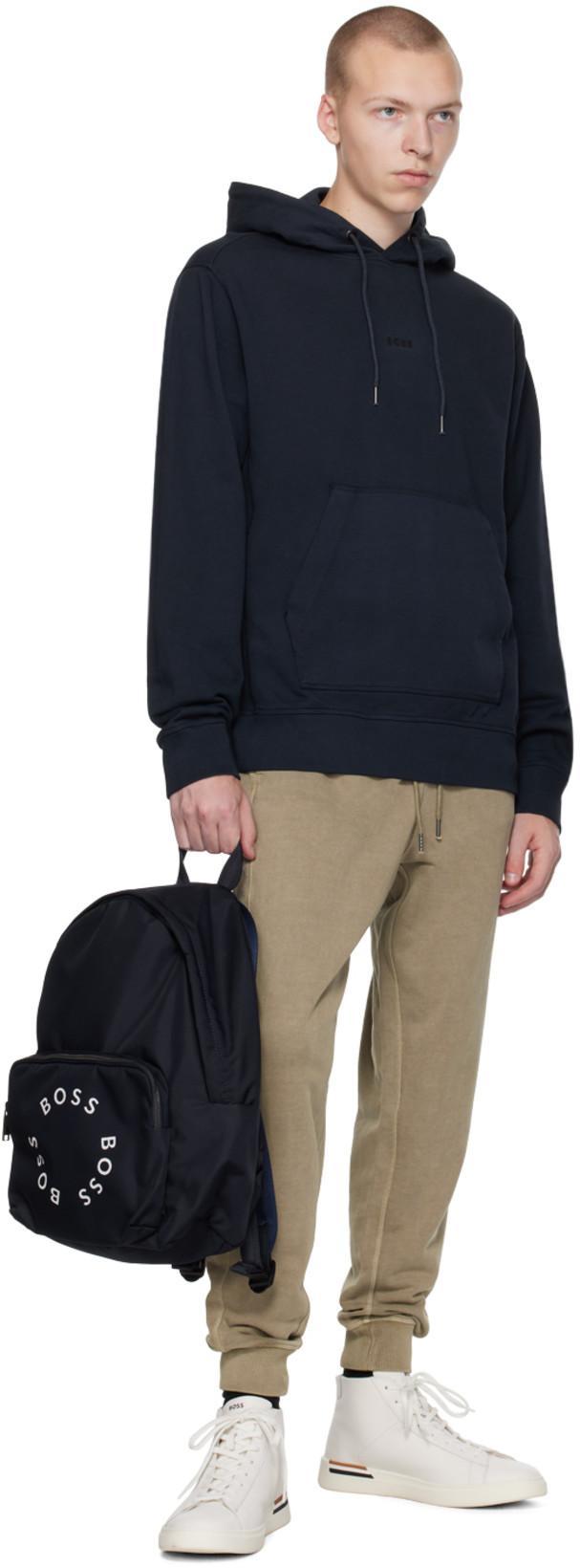 HUGO BOSS Logo-print Cotton Hoodie In Blue